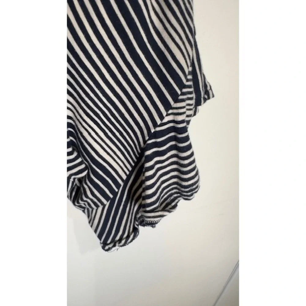 Free People Wrap Top Womens S Navy Blue Stripe‎ Puff Sleeve Ruffle Cotton